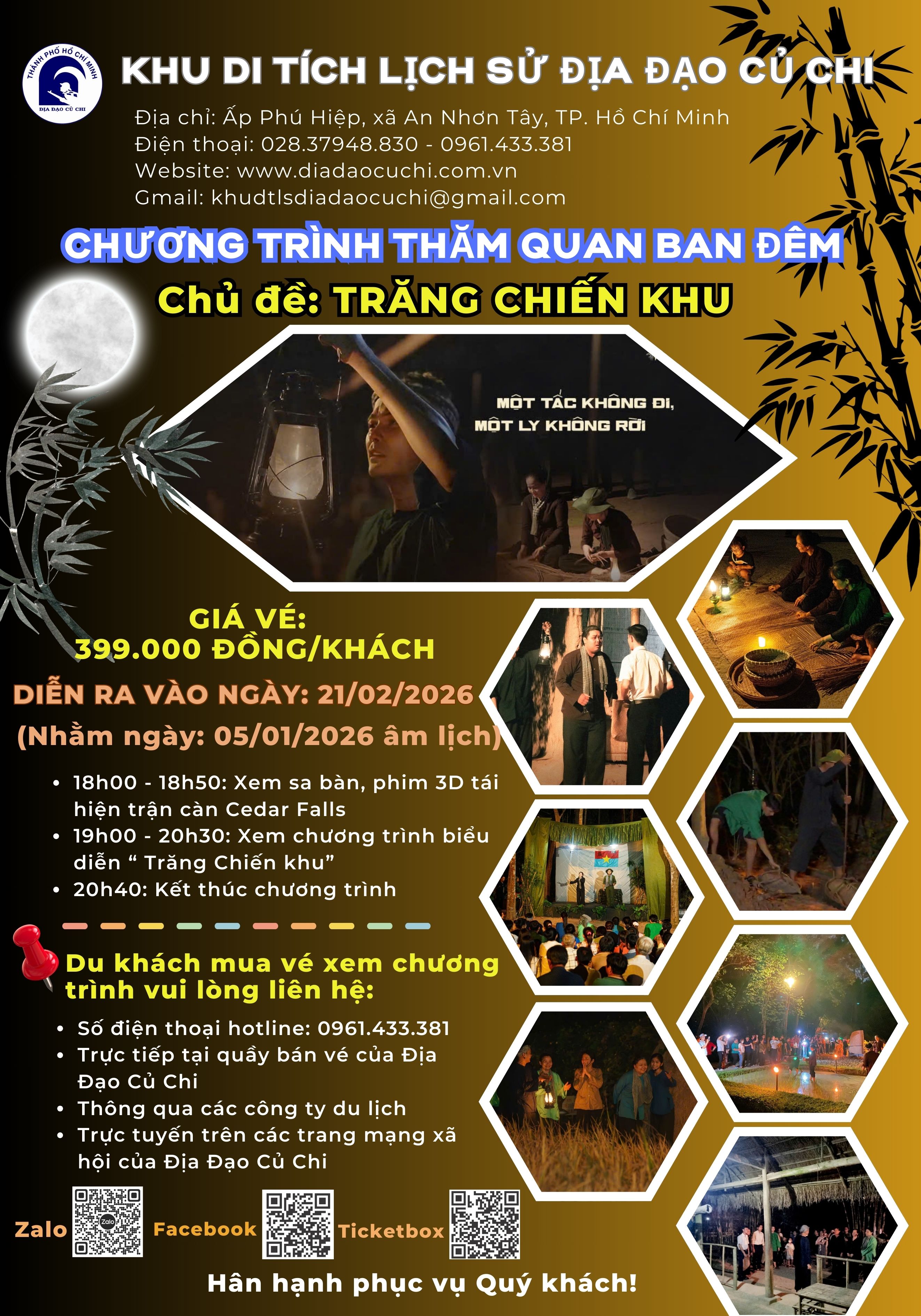 LỊCH DIỄN TRĂNG CHIẾN KHU THÁNG 3 NĂM 2026